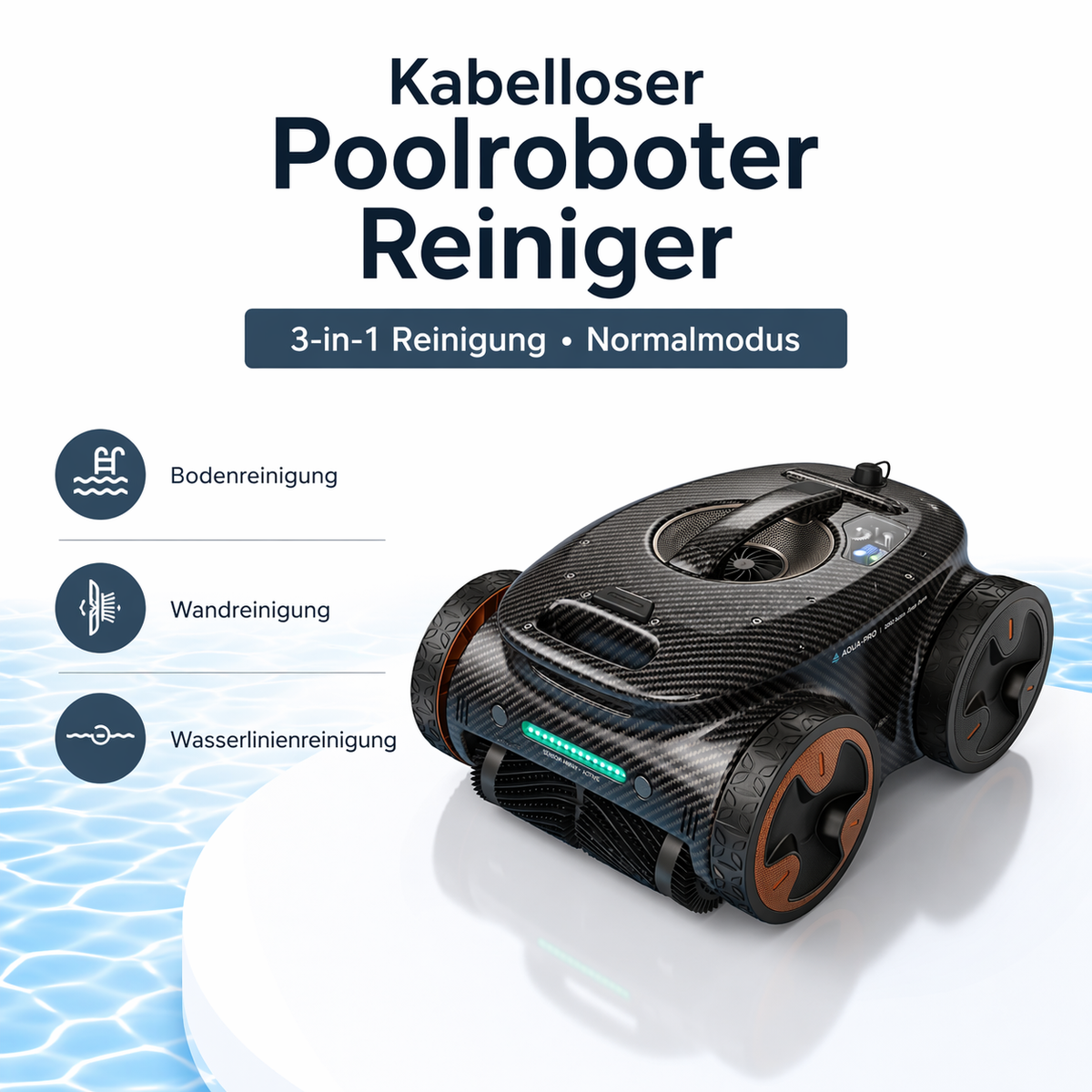 3-in-1 KI-gestützter, ultraleichter Poolreinigungsroboter aus Kohlefaser