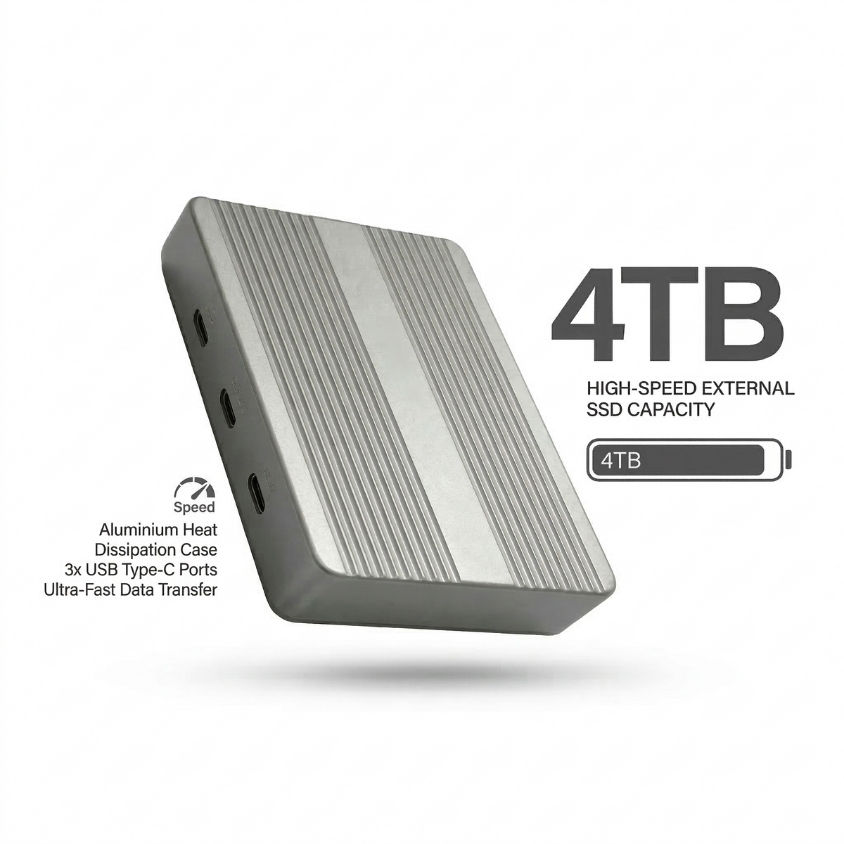 Dual-Bay-SSD-Gehäuse mit Partitionskontrolle und aktiver Kühlung.
